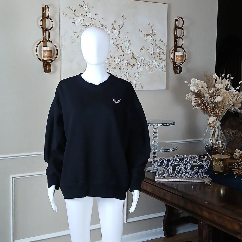 Victoria's Secret Angel Rhinestones Logo Women's Black Fleece Sweatshirt. Size M - Picture 8 of 17